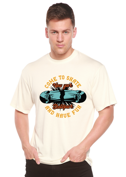 Men's printed graphic T-shirt from Spun Bamboo featuring New York Skatepark design in bamboo viscose and organic cotton fabric.
