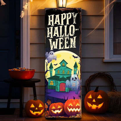Halloween Welcome Sign canvas by Tailored Canvases with festive orange and black design for seasonal decoration.