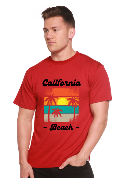 Spun Bamboo men's printed T-shirt featuring California Beach graphic in bamboo viscose and organic cotton, short sleeve design.