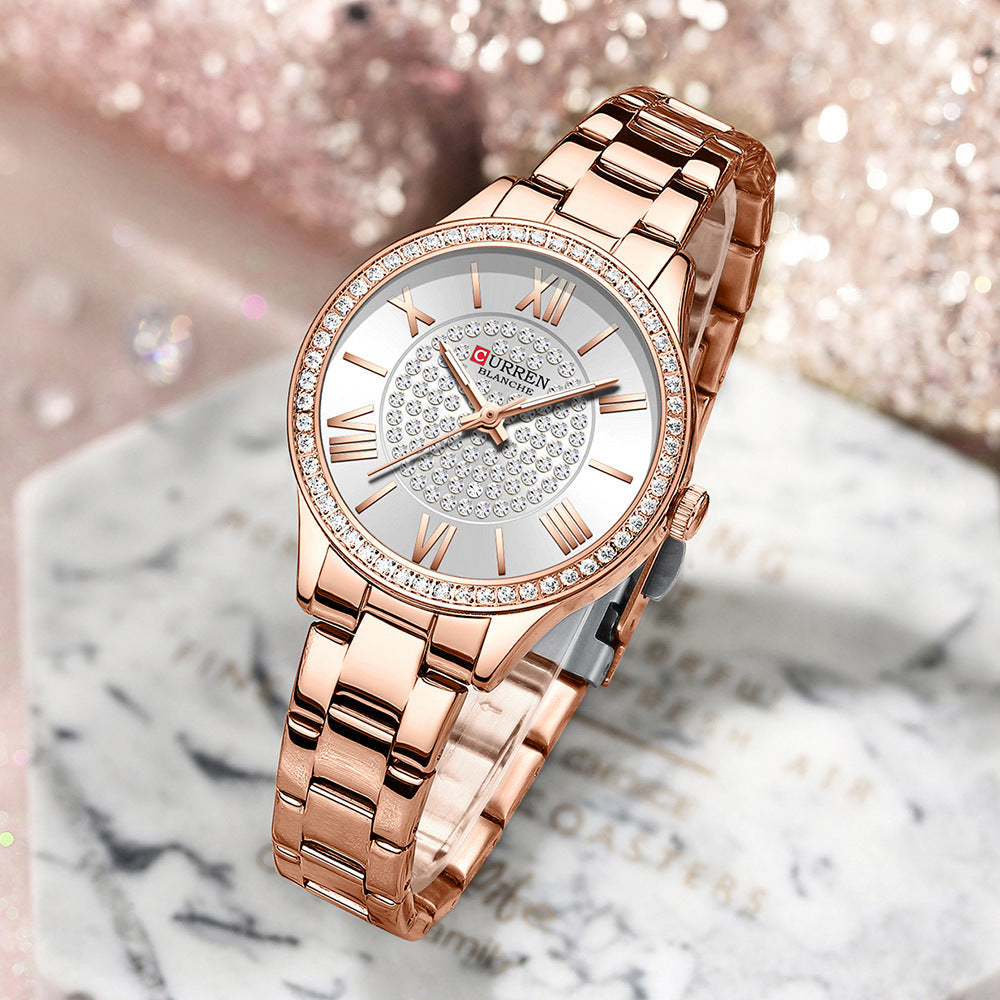 Women's waterproof small-dial quartz watch with a compact face and wrist strap