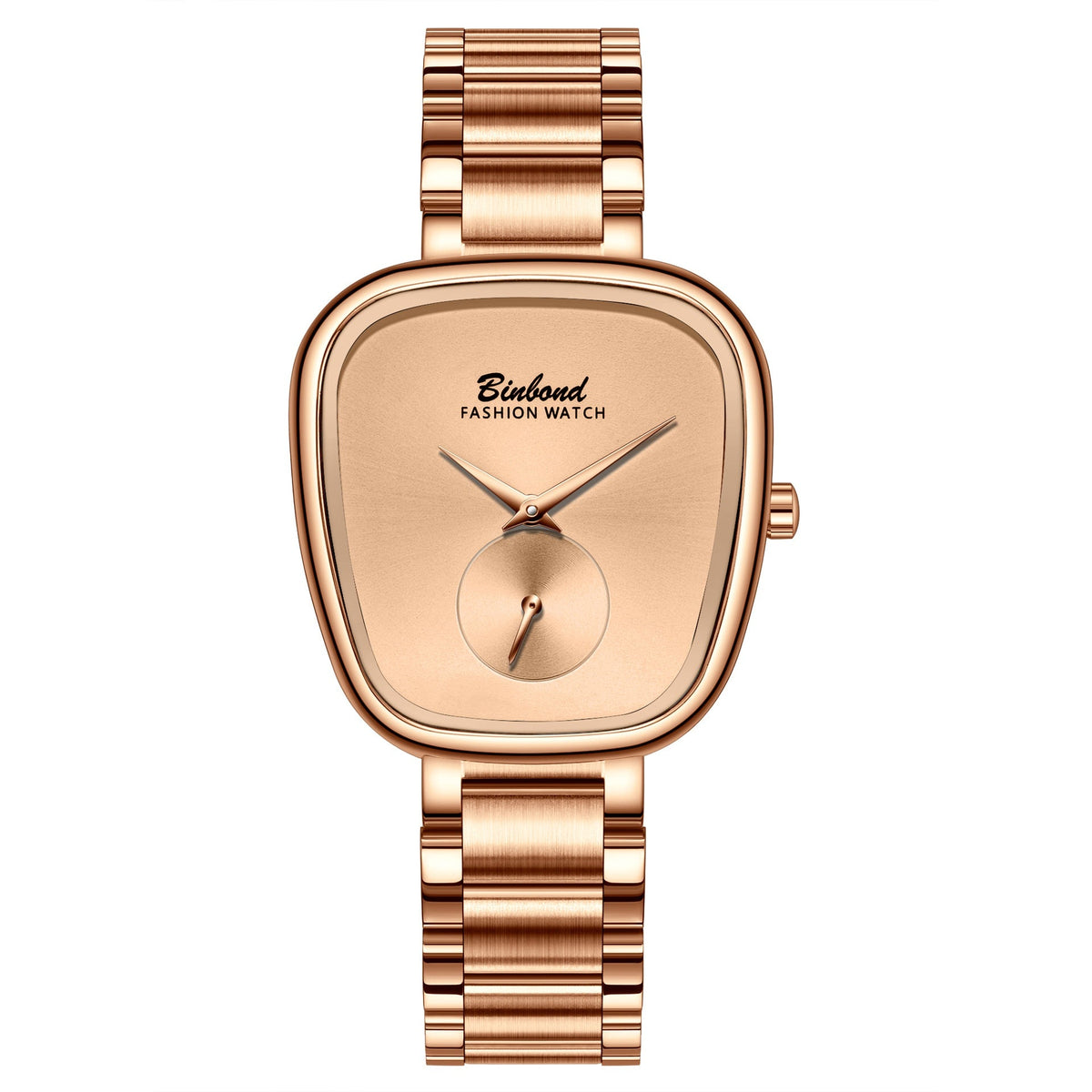 Women's waterproof stainless steel quartz watch with round dial and metal link bracelet