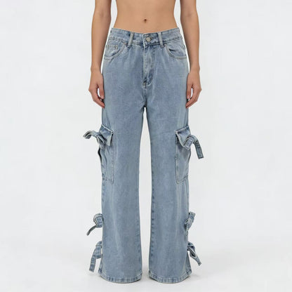 Light blue mid-rise versatile women's jeans from My Store