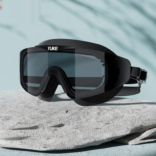 Electroplating HD waterproof non-fogging swimming glasses with clear lenses and adjustable blue frame