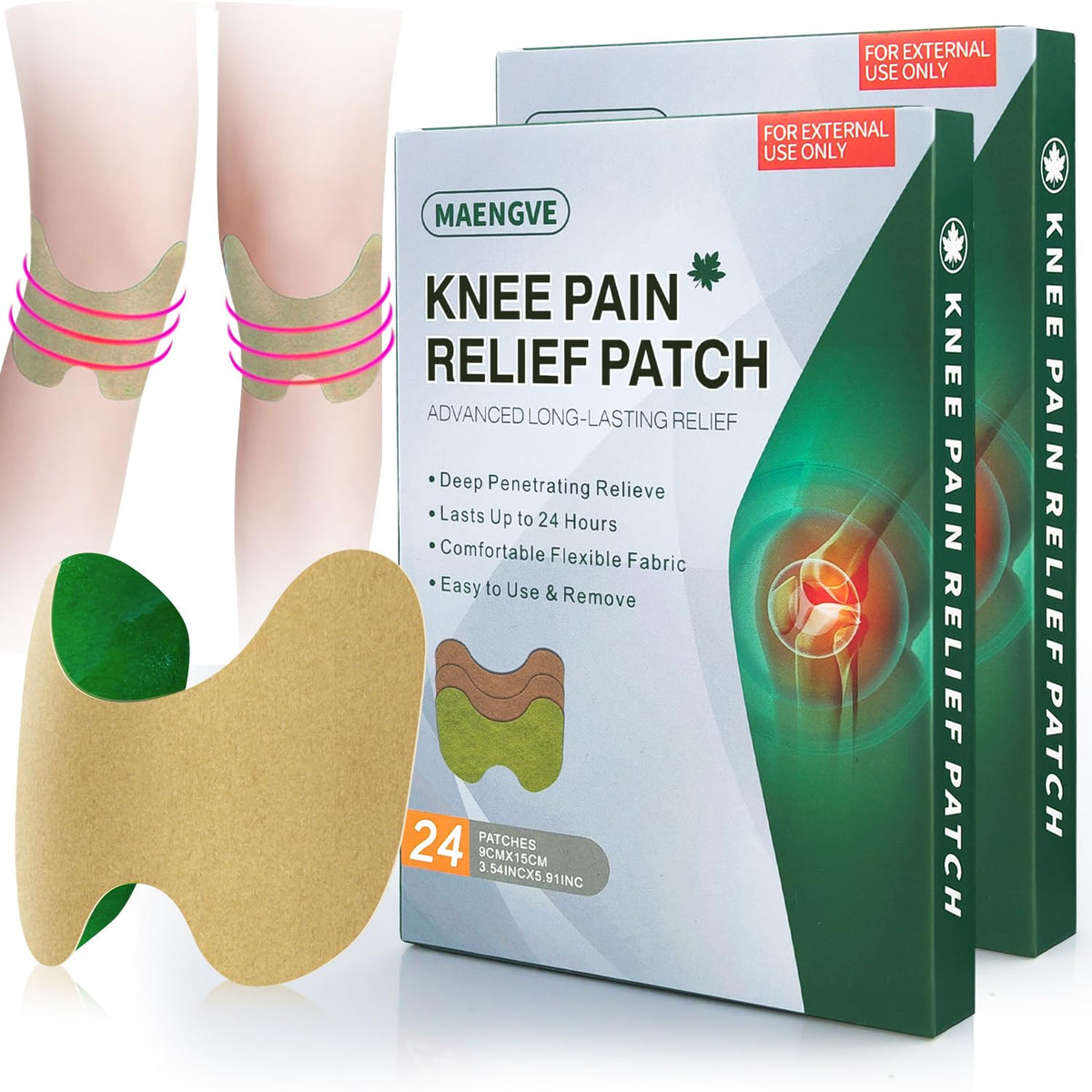 48-pack Rapid Relief Knee and Body Patches by BACKUPMYFILESNOW® provide extra strength pain relief, shown on a neutral background.