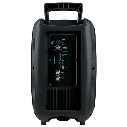 Supersonic IQ Sound 8-inch portable Bluetooth speaker shown with sleek black design and control buttons on top.