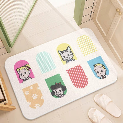 Quick-drying cartoon silica mud floor mat with a playful design and absorbent textured surface