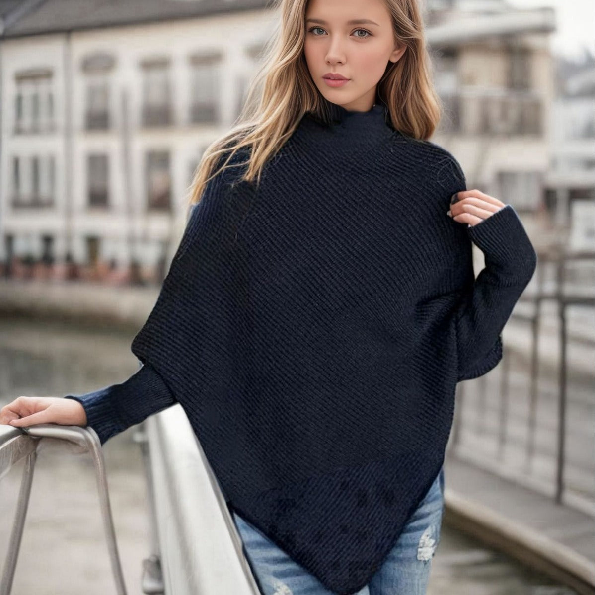 Women's irregular outerwear turtleneck sweater by My Store