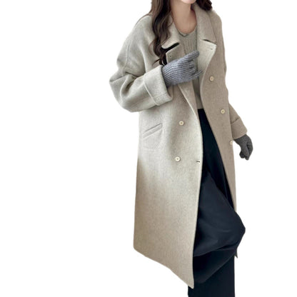 Peter Pan collar double-breasted double-faced wool coat by My Store in a classic tailored design