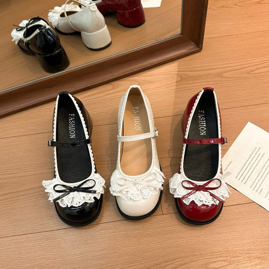 French retro shallow-mouth Mary Jane ballet shoes for women, small leather flats with adjustable strap and rounded toe