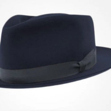 Retro British wool top hat with contrast-color felt detail, viewed from the side