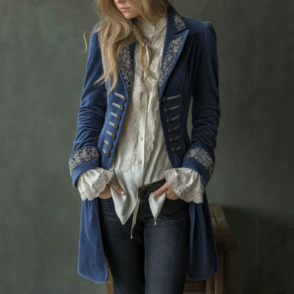Women's long-sleeve solid-color patchwork lace gold-velvet coat by My Store
