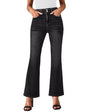 Backview of Luvamia high-rise flare jeans for women in washed black, showcasing fitted waist and flared leg style.