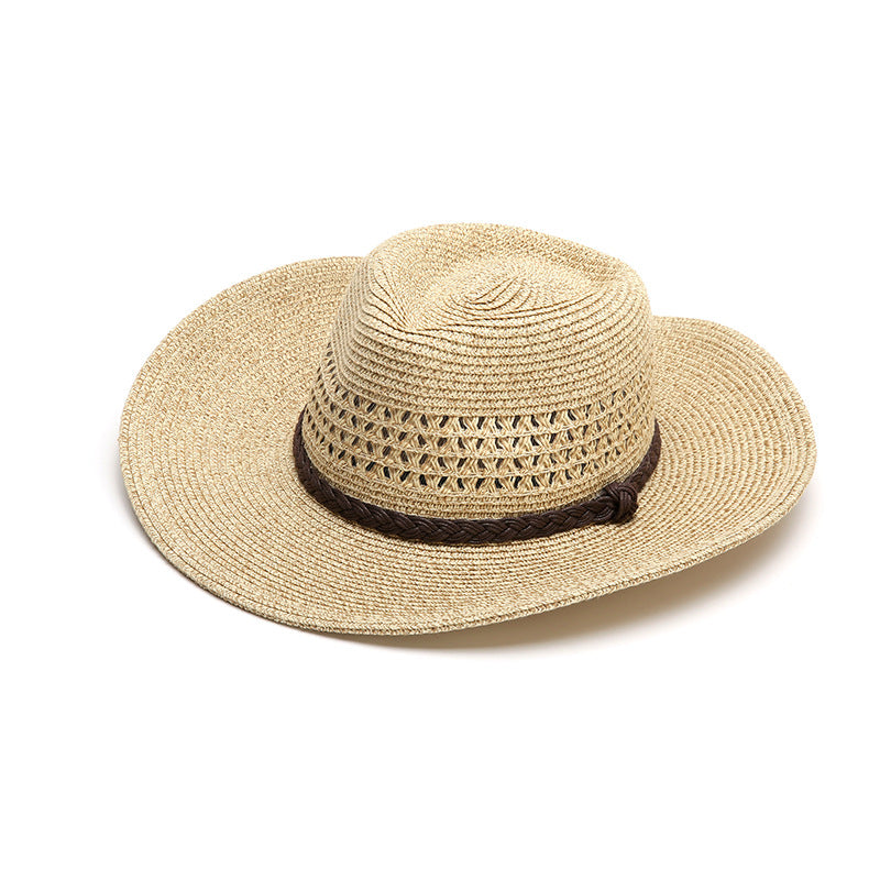 Men's foldable outdoor sun hat with wide brim and woven straw design for summer wear