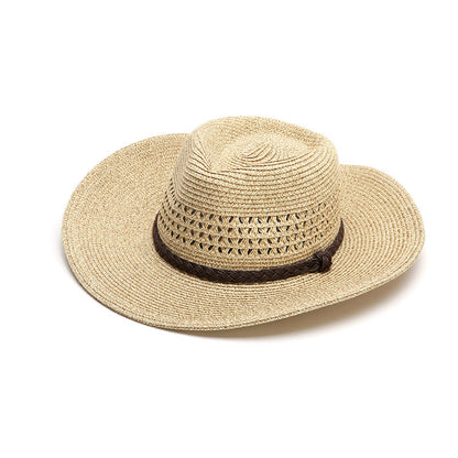 Men's foldable outdoor sun hat with wide brim and woven straw design for summer wear