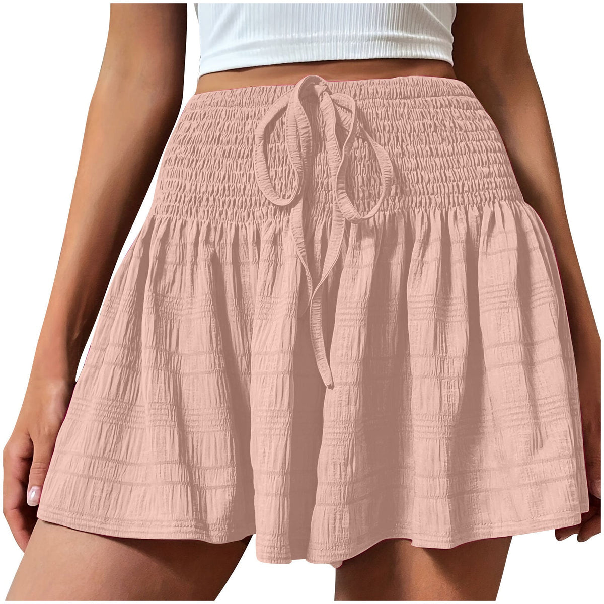 Women's summer solid color drawstring sports shorts in European and American fashion style