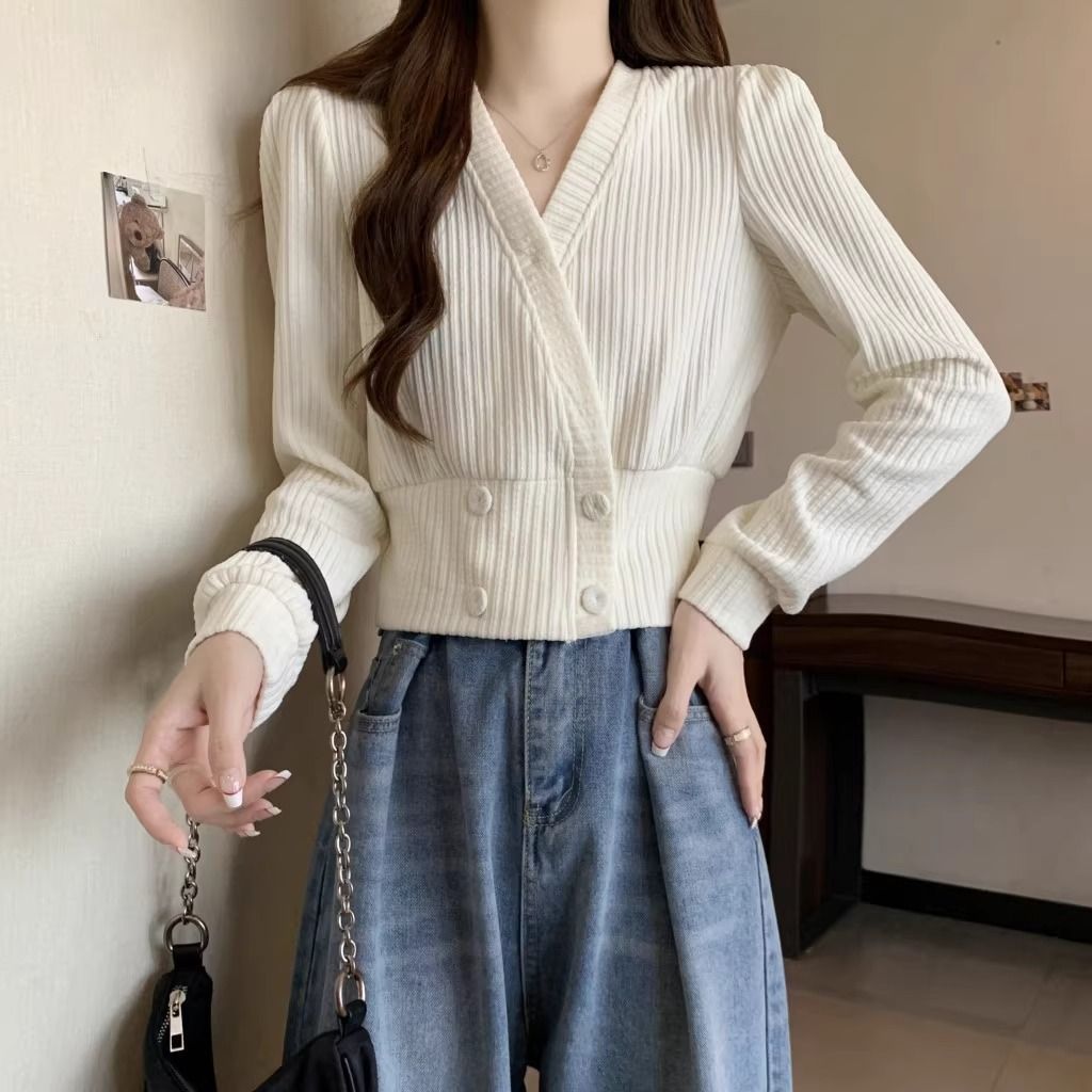 Women's dropped-shoulder fitted base layer sweater top in soft knit fabric