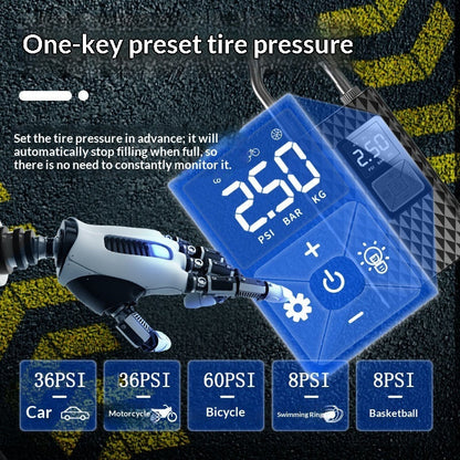 Mini portable outdoor car inflator shown with compact design and digital display