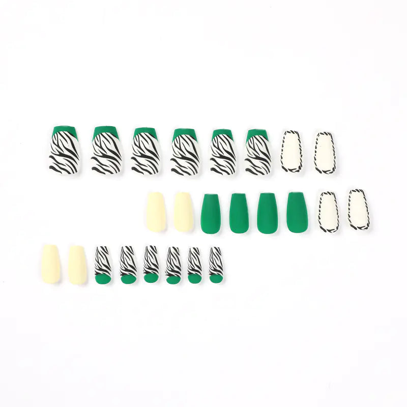 Women's Fashion Black Striped Green Edge Nail Wear
