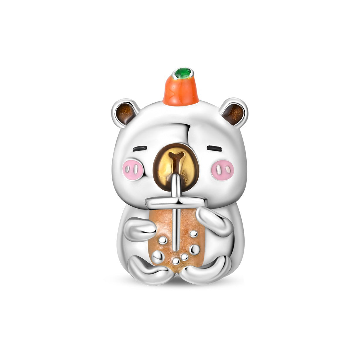 Silver-plated cute pet animal beaded bracelet for women, featuring playful animal charm and polished beads