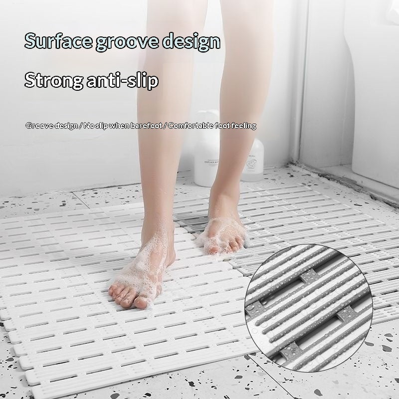 Bamboo-strand drainage bathroom non-slip mat with slatted design and textured surface
