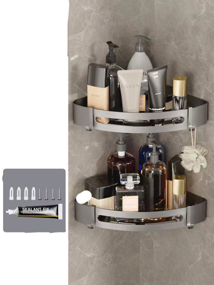 Triangle bathroom wall shelf, perforated simple storage rack for hanging toiletries and accessories