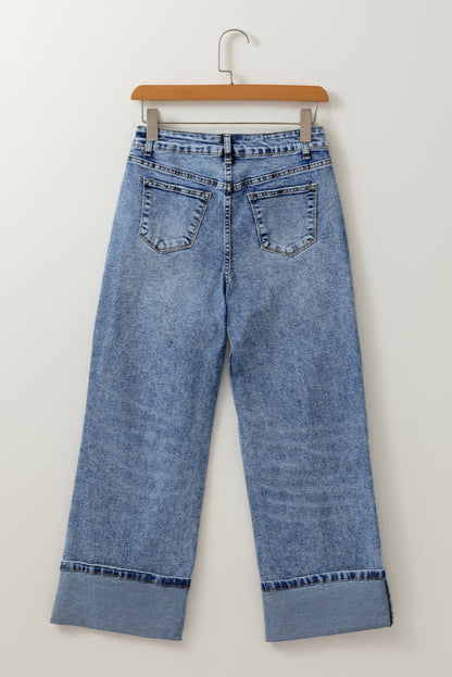 Light blue Aria Straight High Waist Jeans by Threaded Pear, showing the fit and classic design on a model.