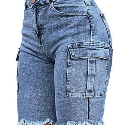 Stretch-washed high-rise denim shorts with side pockets and high stretch fabric