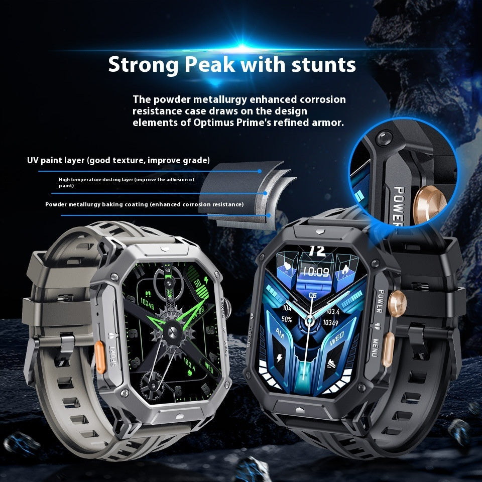 Smart watch with Bluetooth calling, voice assistant, compass, gas detection, and sports tracking features