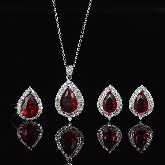 Fashionable Color Gemstone Full-Diamond Waterdrop Zircon Necklace