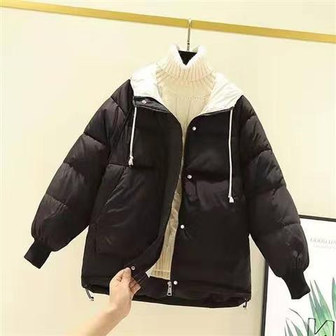 Women's short winter cotton coat in a student style, with a padded design and long sleeves