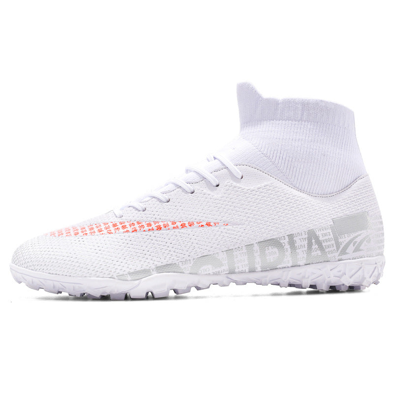 Men's plus size high-top soccer shoes with AG spikes in black and white my store-Brand