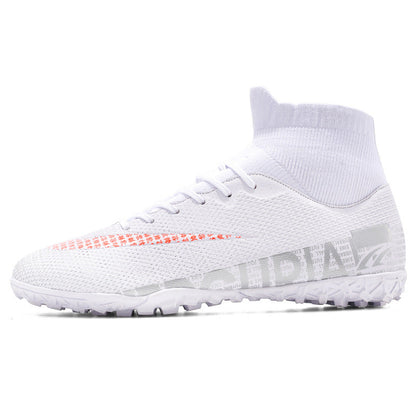 Men's plus size high-top soccer shoes with AG spikes in black and white my store-Brand