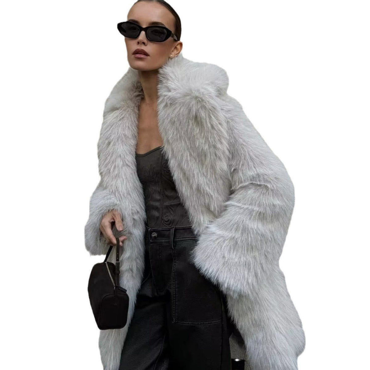 Women's thick artificial fur warm coat by My Store, plush texture and full-length design