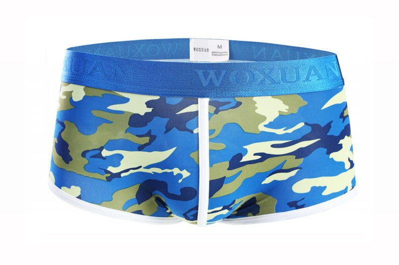 Men's camouflage silky high-elastic fashion boxer briefs with classic print pattern