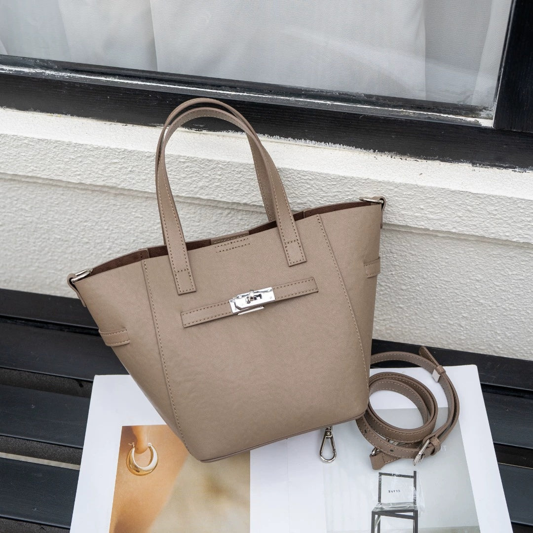 Custom cross-border top-grain vegetable-tanned leather basket bag, large-capacity women's handbag