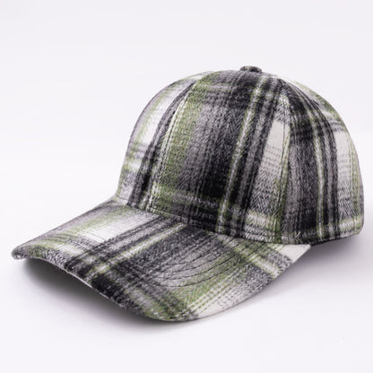 Retro checkered wool baseball cap, thickened warm winter hat for autumn and winter daily wear