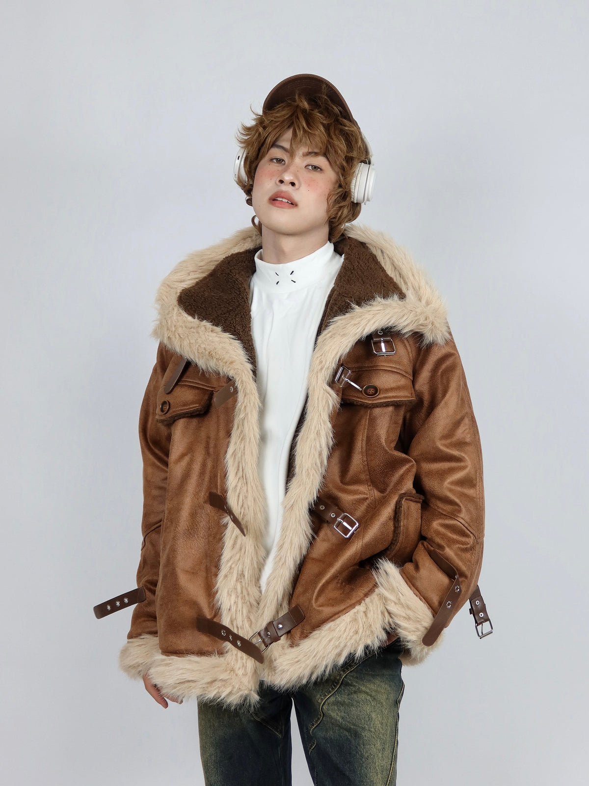 Retro women's lamb fur coat in a classic design