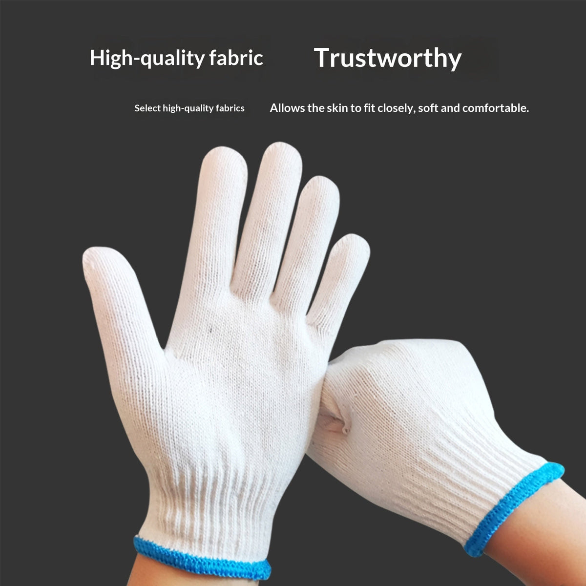 White cotton industrial non-slip gloves displayed flat
