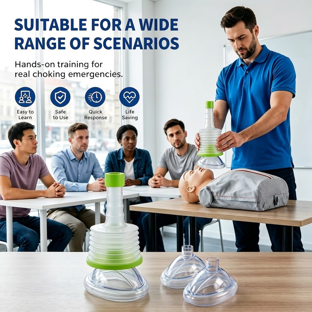 Manual choking emergency device, airway clearance suction tool for self-rescue first aid and home medical use