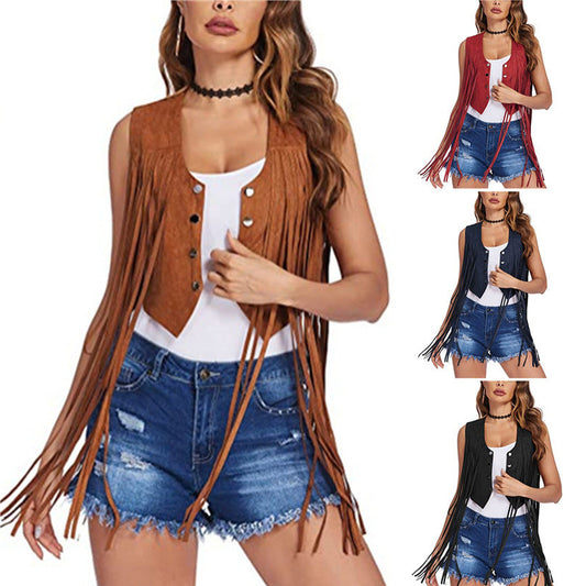 Women's mid-length suede-velvet vest top by My Store, shown from the front