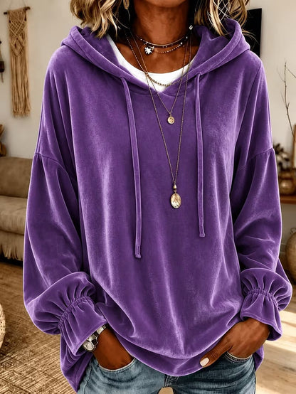 Women's loose hooded velvet sweater with drawstring for autumn and winter, European and American style