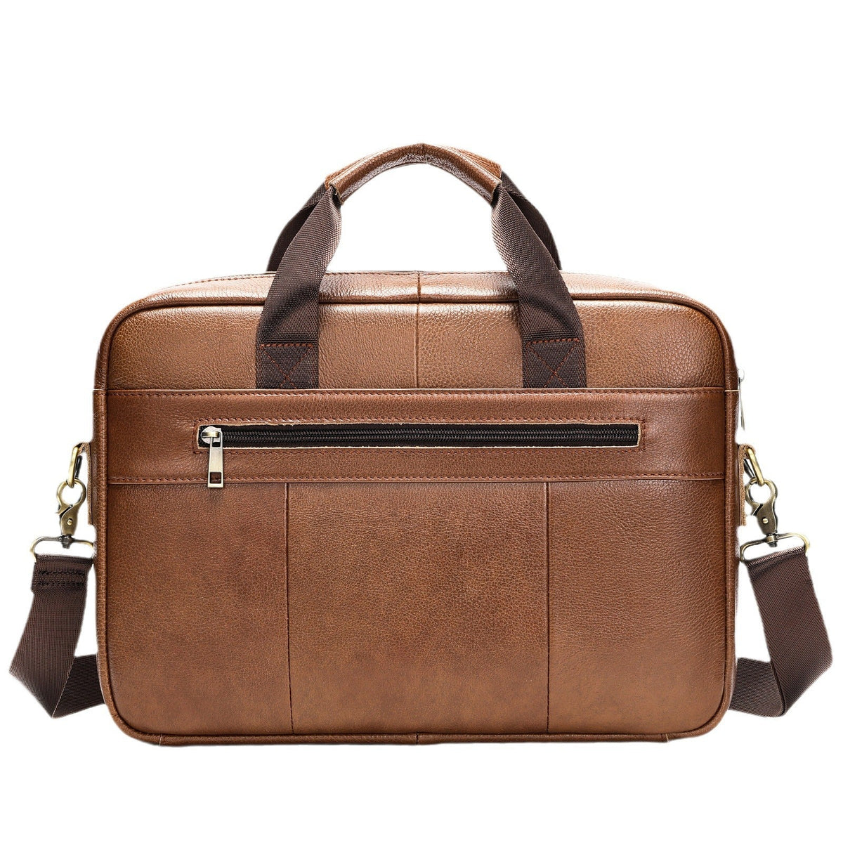 Men's leather casual computer bag with document compartment and shoulder crossbody strap