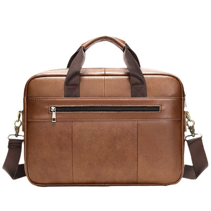 Men's leather casual computer bag with document compartment and shoulder crossbody strap