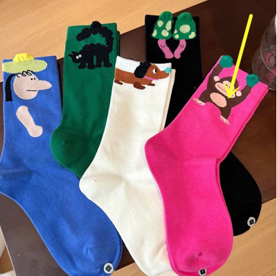 Illustrated spring socks for women by My Store with colorful trendy patterns