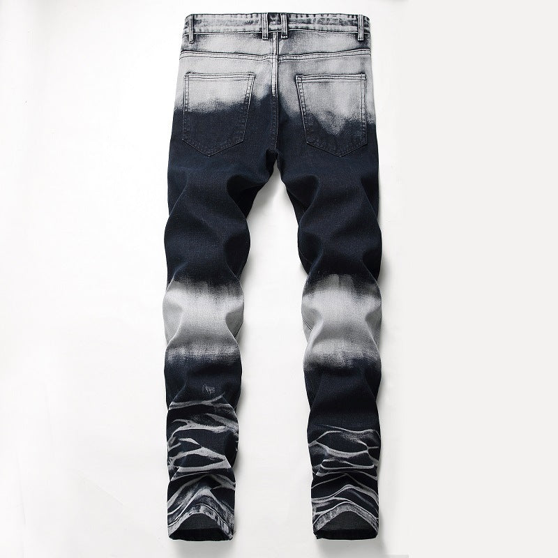 Men's jeans from BACKUPMYFILESNOW® collection displayed on a hanger, featuring classic denim style and a straight fit.