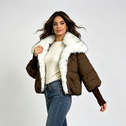 Women's turn-down collar wool-lined parka coat in a warm, structured design