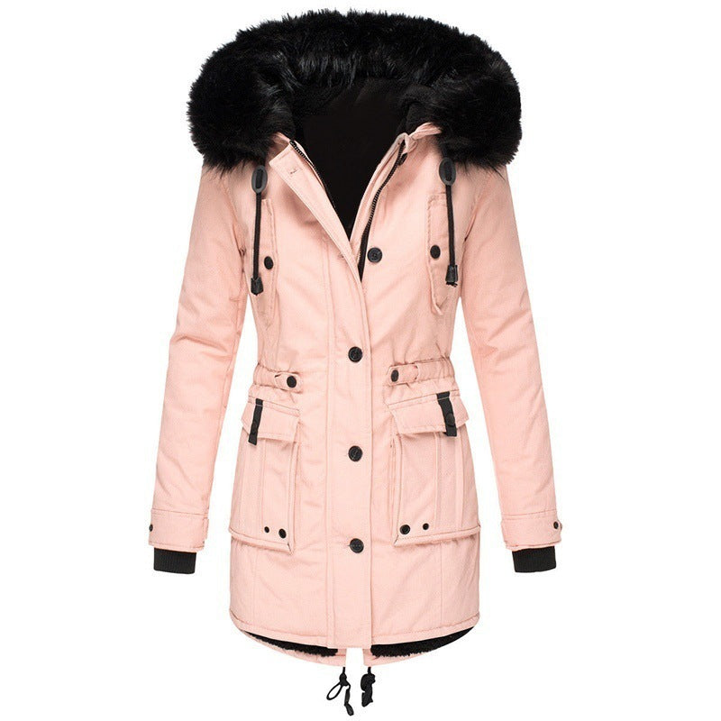 Women's winter fleece-lined thickened cotton padded coat in warm quilted fabric