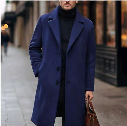 Men's casual long wool coat in a classic style, front view