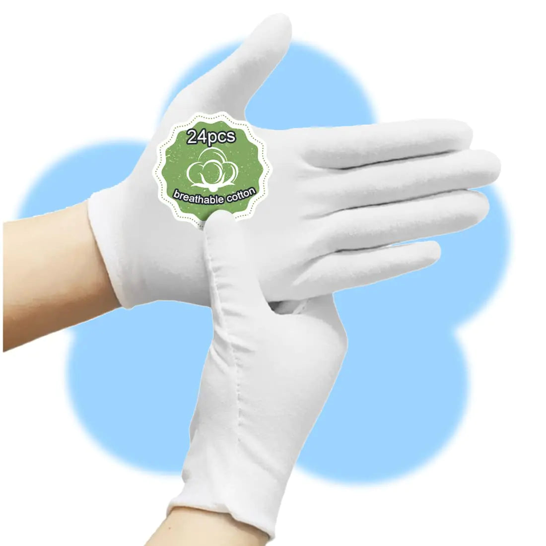 24Pcs Cotton Gloves for Dry Hands Moisturizing Gloves Cotton Gloves Eczema White Gloves for Men and Women and Kid Stretchable Reusable Cloth Gloves for Spa Lotion Coin Jewelry Silver Inspection(L)