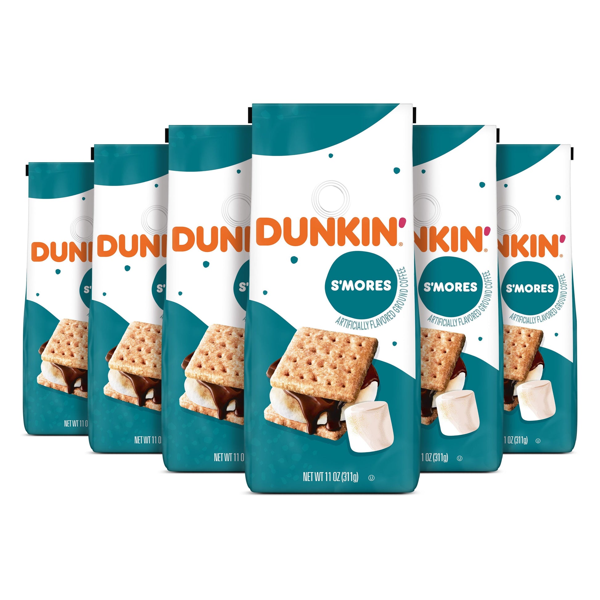 (6 Pack) Dunkin’ S’Mores Artificially Flavored Ground Coffee, 11 Oz Bag